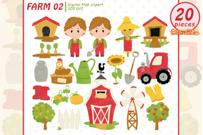 Cute BARNYARD clipart, Farm clipart, Tractor, Barn