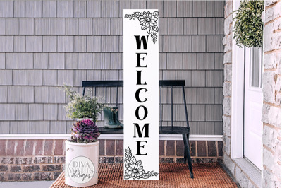 Welcome Floral Daisies SVG | Farmhouse Vertical Sign | dxf and more
