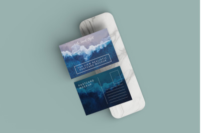 Top View Realistic Postcard Mockup Template