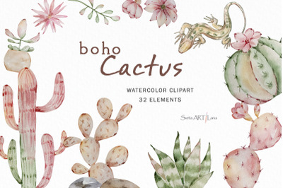 Watercolor Cacti Clipart Boho Tropical plant