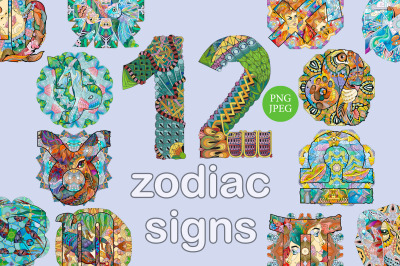 Zodiac signs with mandalas