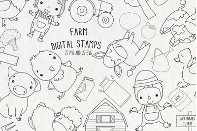 Farm Digital Stamps SVG | Set of 27 | Instant download files |
