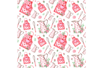 Confectionery watercolor seamless pattern. Baking, cooking, pastry