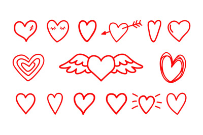 Hand drawn hearts icons