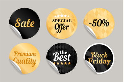 Gold black round stickers