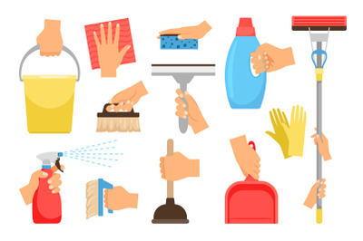 Hands with household equipment