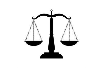 Balance scales black icon. Judge scale silhouette image, trading weigh