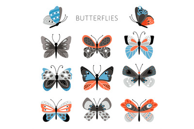 Color butterflies and moths illustration. Vector pretty colorful butte