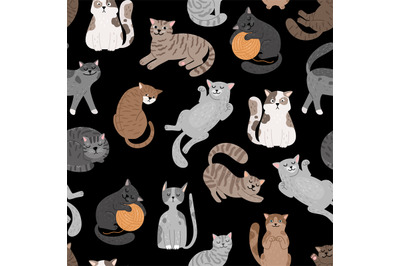 Cats seamless pattern. Shorthaired cat set pattern&2C; cartoon kitty seam