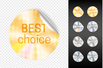 Foil stickers. Retail gold and white sticker vector set, best choice a