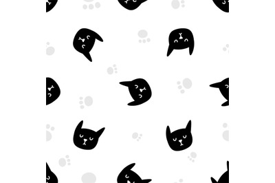 Black cat faces seamless pattern