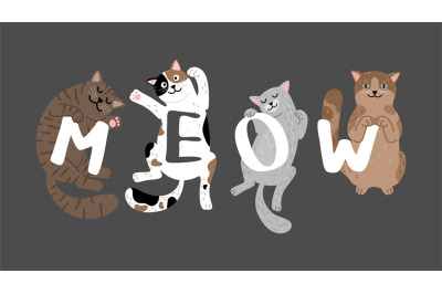 Meow slogan with sleeping cats