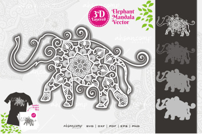 Elephant #11 Mandala Vector 3D Layered