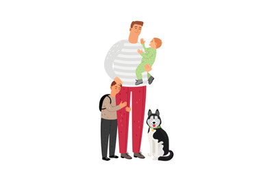 Father with sons and dog