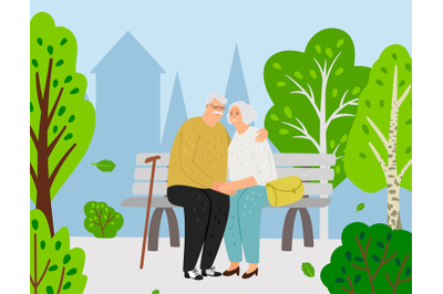 Elderly couple in city park