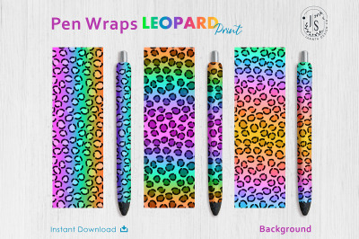 Rainbow Leopard Print Pen Wraps PNG File Set, Pen Wrap