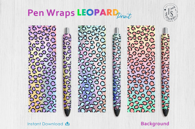 Rainbow Leopard Print Pen Wraps PNG File Set, Pen Wrap