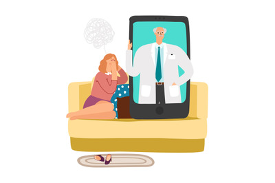 Online psychotherapy, telemedicine illustration