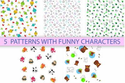 Cute characters pattern set of 5