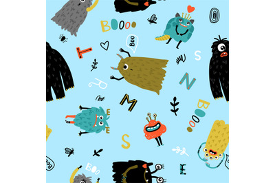 Funny monsters seamless pattern