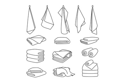 Hotel bath towel line icons