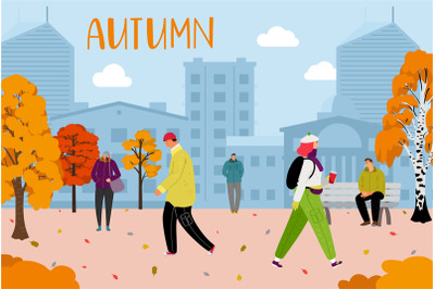 Autumn city park walk