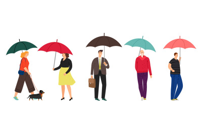 People characters with umbrella