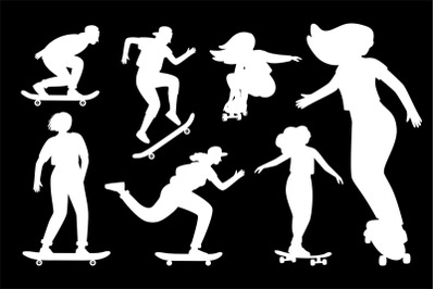 Silhouettes on skateboard