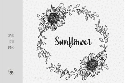 Sunflower wreath svg, flower border svg, wedding invitation