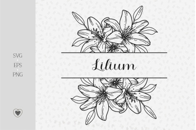 Lily flower border svg, split monogram svg, wedding monogram