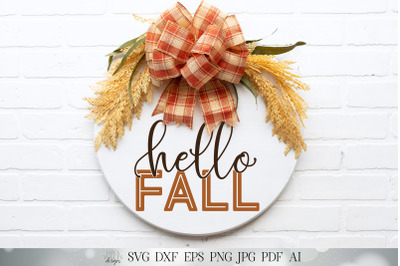 Hello Fall SVG | Autumn Farmhouse Round Sign SVG | Welcome SVG | dxf a