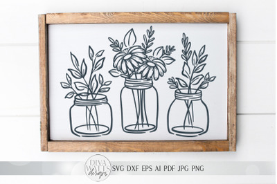 Mason Jar Flower Arrangement SVG | Farmhouse Sign | dxf and more