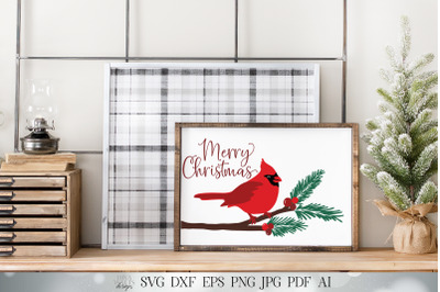 Merry Christmas Red Cardinal SVG | Farmhouse Christmas SVG | DXF and m