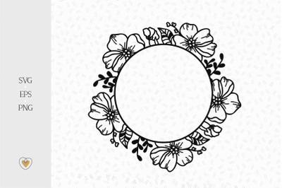 Circle floral frame svg, Flower border svg, Cricut svg