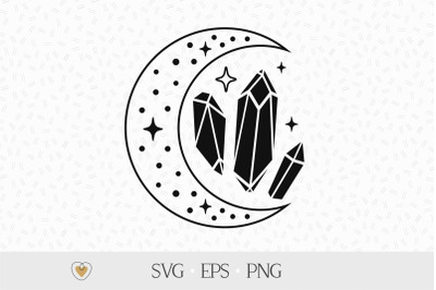 Moon with crystal svg, Witchy svg, Celestial clipart