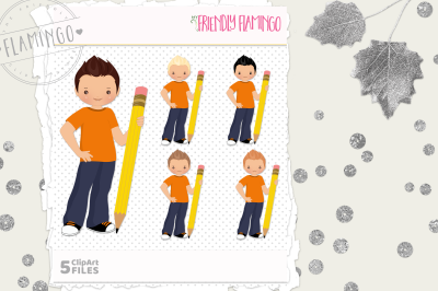 Boy with Pencil Clipart