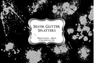 Silver Glitter Splatters PNG Clipart