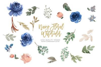 Blue Flower Watercolor Elements&2C; Clipart Flowers&2C; Clipart wedding