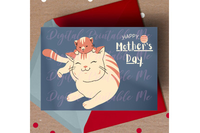 Happy Mother&#039;s Day Card, cat mom gift, cute kitten, printable mother&#039;s