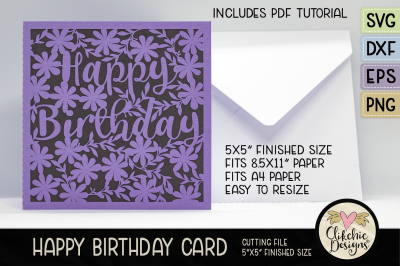 Floral Happy Birthday Card SVG Cutting File - Filigree Floral Birthday