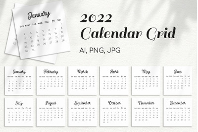 2022 Year Calendar Monthly Grid V1 Template