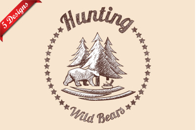 5 Hunting Retro Sketch Designs