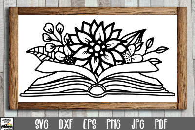 Book with Flowers SVG File - Floral Open Book SVG