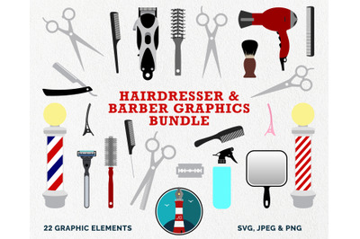 Hairdresser and Barber Graphics Bundle - 22 items in SVG, PNG and JPEG