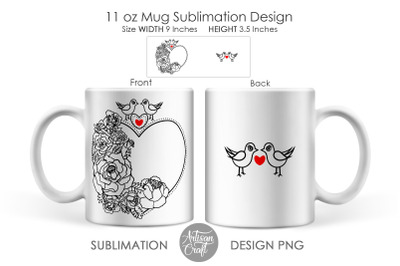 Sublimation mug templates, love birds, Heart of Roses