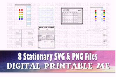 Planner stationary SVG PNG, 8 Images, Clip Art Pack blank calendar tem