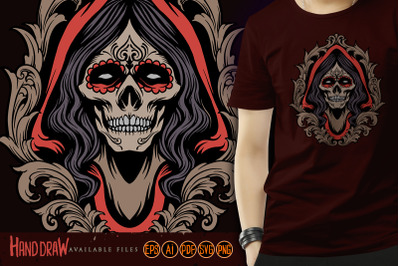 Beautiful woman Skull Mexican Calavera Catrina Ornaments SVG Illustrat