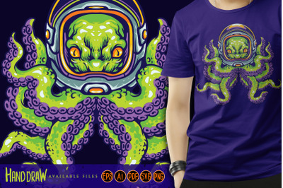 Alien octopus wearing spaceman helmet Kraken SVG Illustrations