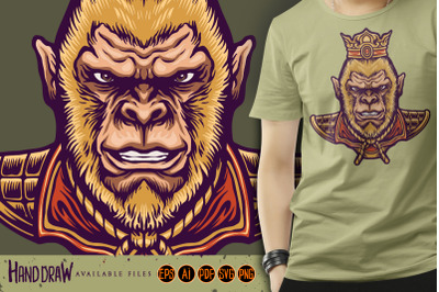 Oriental Chinese King Monkey Mascot SVG