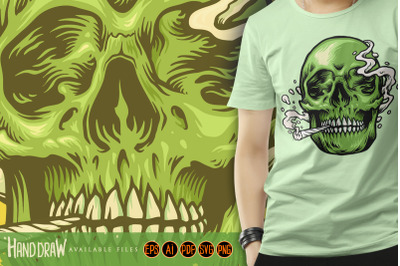 Smoking weed Green Skull Hand Drawn Illustrations